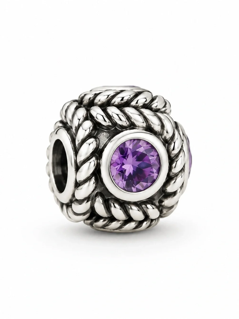 Chamilia Sterling Silver Rope Bead with Purple Swarovski Crystal/Amethyst